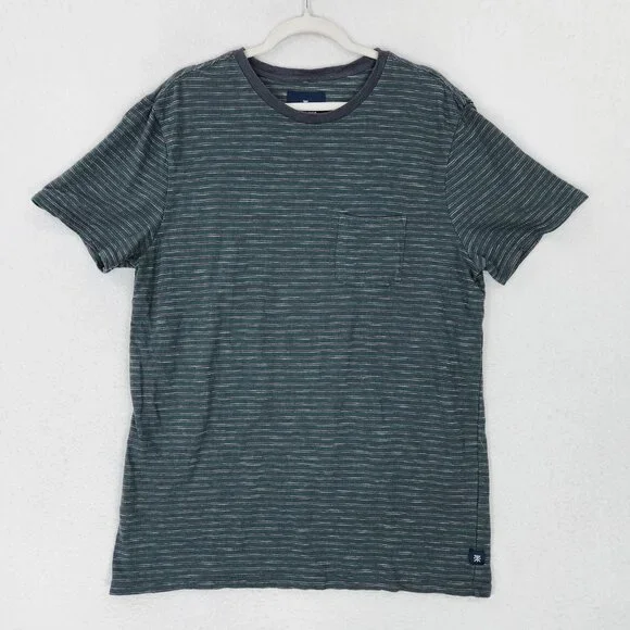 Roark Shirt Mens XL Green Gray Striped Revival Pocket Crewneck Short Sleeve Tee - Picture 1 of 11